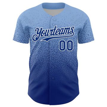 Custom Light Blue Royal-White Fade Fashion Speckle Authentic Baseball Jersey