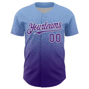 Custom Light Blue Purple-White Fade Fashion Speckle Authentic Baseball Jersey