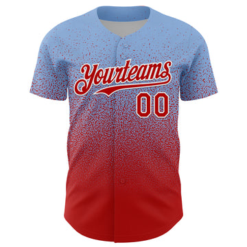 Custom Light Blue Red-White Fade Fashion Speckle Authentic Baseball Jersey