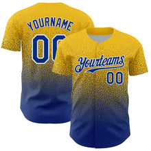 Load image into Gallery viewer, Custom Yellow Royal-White Fade Fashion Speckle Authentic Baseball Jersey
