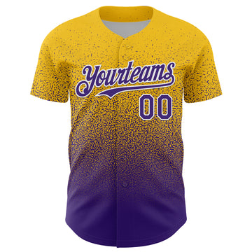 Custom Yellow Purple-White Fade Fashion Speckle Authentic Baseball Jersey