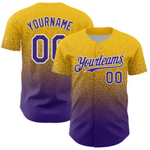 Load image into Gallery viewer, Custom Yellow Purple-White Fade Fashion Speckle Authentic Baseball Jersey
