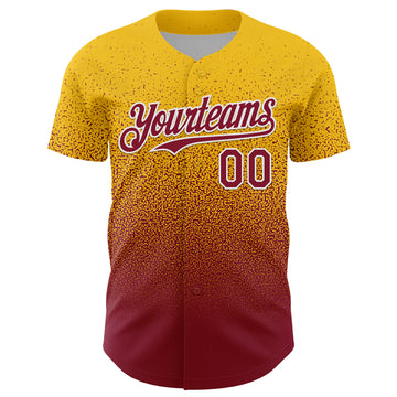 Custom Yellow Crimson-White Fade Fashion Speckle Authentic Baseball Jersey