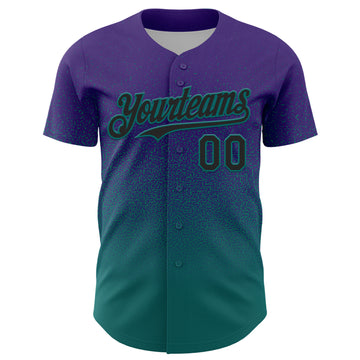 Custom Purple Black-Teal Fade Fashion Speckle Authentic Baseball Jersey