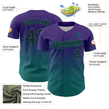 Load image into Gallery viewer, Custom Purple Black-Teal Fade Fashion Speckle Authentic Baseball Jersey
