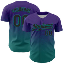 Load image into Gallery viewer, Custom Purple Black-Teal Fade Fashion Speckle Authentic Baseball Jersey

