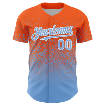 Custom Orange Light Blue-White Fade Fashion Speckle Authentic Baseball Jersey