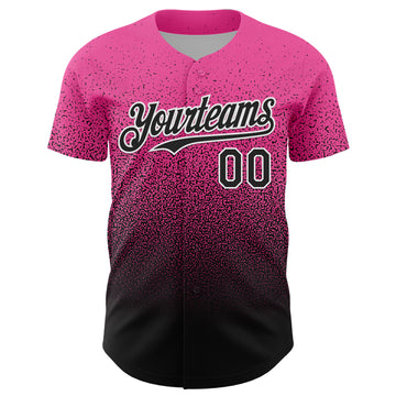 Custom Pink Black-White Fade Fashion Speckle Authentic Baseball Jersey