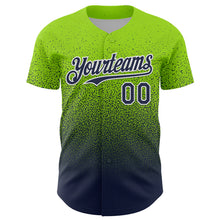 Загрузить изображение в средство просмотра галереи, Custom Neon Green Navy-White Fade Fashion Speckle Authentic Baseball Jersey
