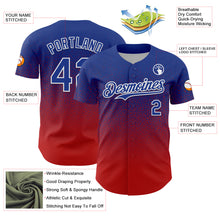 Load image into Gallery viewer, Custom Royal White-Red Fade Fashion Speckle Authentic Baseball Jersey
