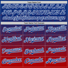 Load image into Gallery viewer, Custom Royal White-Red Fade Fashion Speckle Authentic Baseball Jersey
