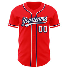 Load image into Gallery viewer, Custom Fire Red White-Navy Authentic Baseball Jersey
