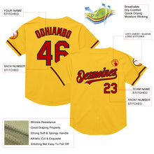 Load image into Gallery viewer, Custom Gold Red-Black Mesh Authentic Throwback Baseball Jersey
