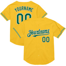 Load image into Gallery viewer, Custom Gold Kelly Green-White Mesh Authentic Throwback Baseball Jersey
