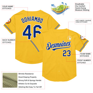 Custom Gold Royal-White Mesh Authentic Throwback Baseball Jersey