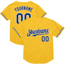 Load image into Gallery viewer, Custom Gold Royal-White Mesh Authentic Throwback Baseball Jersey
