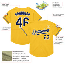 Load image into Gallery viewer, Custom Gold Navy-White Mesh Authentic Throwback Baseball Jersey

