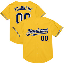 Load image into Gallery viewer, Custom Gold Navy-White Mesh Authentic Throwback Baseball Jersey
