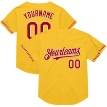 Load image into Gallery viewer, Custom Gold Red-White Mesh Authentic Throwback Baseball Jersey
