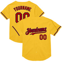 Load image into Gallery viewer, Custom Gold Red-Navy Mesh Authentic Throwback Baseball Jersey
