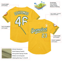 Load image into Gallery viewer, Custom Gold White-Green Mesh Authentic Throwback Baseball Jersey
