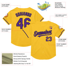 Load image into Gallery viewer, Custom Gold Purple-Black Mesh Authentic Throwback Baseball Jersey

