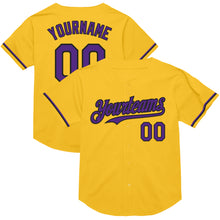 Load image into Gallery viewer, Custom Gold Purple-Black Mesh Authentic Throwback Baseball Jersey

