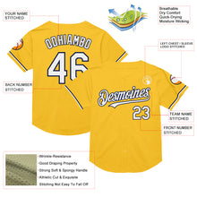 Load image into Gallery viewer, Custom Gold White-Navy Mesh Authentic Throwback Baseball Jersey
