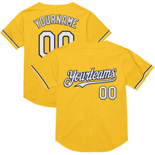 Load image into Gallery viewer, Custom Gold White-Navy Mesh Authentic Throwback Baseball Jersey
