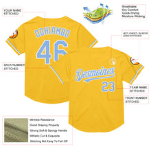 Load image into Gallery viewer, Custom Gold Light Blue-White Mesh Authentic Throwback Baseball Jersey
