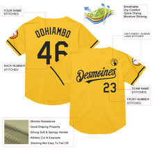 Load image into Gallery viewer, Custom Gold Black Mesh Authentic Throwback Baseball Jersey
