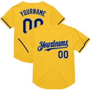 Custom Gold Navy-Light Blue Mesh Authentic Throwback Baseball Jersey