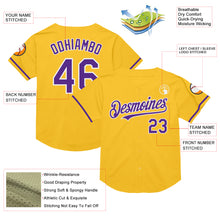 Load image into Gallery viewer, Custom Gold Purple-White Mesh Authentic Throwback Baseball Jersey
