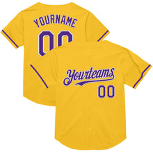 Load image into Gallery viewer, Custom Gold Purple-White Mesh Authentic Throwback Baseball Jersey
