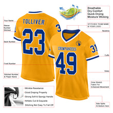 Laden Sie das Bild in den Galerie-Viewer, Custom Gold Royal-White Mesh Authentic Throwback Football Jersey
