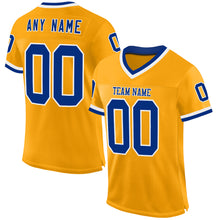 Laden Sie das Bild in den Galerie-Viewer, Custom Gold Royal-White Mesh Authentic Throwback Football Jersey

