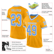 Laden Sie das Bild in den Galerie-Viewer, Custom Gold Light Blue-White Mesh Authentic Throwback Football Jersey
