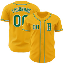 Laden Sie das Bild in den Galerie-Viewer, Custom Gold Kelly Green-White Authentic Baseball Jersey
