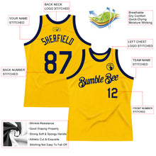 Загрузить изображение в средство просмотра галереи, Custom Gold Navy Authentic Throwback Basketball Jersey
