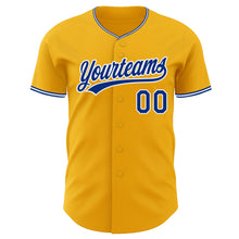 Load image into Gallery viewer, Custom Gold Royal-White Authentic Baseball Jersey
