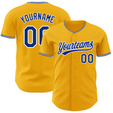 Load image into Gallery viewer, Custom Gold Royal-White Authentic Baseball Jersey
