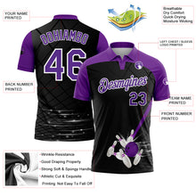 Laden Sie das Bild in den Galerie-Viewer, Custom Black Purple-White 3D Pattern Design Bowling Performance Polo Shirt
