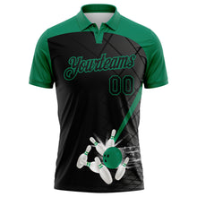 Laden Sie das Bild in den Galerie-Viewer, Custom Black Kelly Green 3D Pattern Design Bowling Performance Polo Shirt
