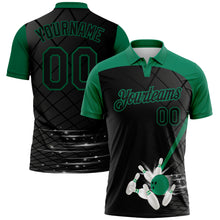 Laden Sie das Bild in den Galerie-Viewer, Custom Black Kelly Green 3D Pattern Design Bowling Performance Polo Shirt
