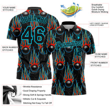 Laden Sie das Bild in den Galerie-Viewer, Custom Black Lakes Blue 3D Pattern Design Bowling Ball With Hotrod Flame Performance Polo Shirt
