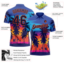 Laden Sie das Bild in den Galerie-Viewer, Custom Electric Blue Navy-Orange 3D Pattern Design Hawaii Palm Trees Performance Golf Polo Shirt
