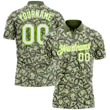 Laden Sie das Bild in den Galerie-Viewer, Custom Green White-Neon Green 3D Pattern Design Dollar Performance Golf Polo Shirt
