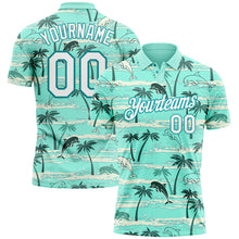 Load image into Gallery viewer, Custom Teal White 3D Pattern Design Hawaii Palm Trees Performance Golf Polo Shirt
