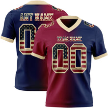 Load image into Gallery viewer, Custom Navy Vintage USA Flag Maroon-Cream Authentic Gradient Fashion Football Jersey
