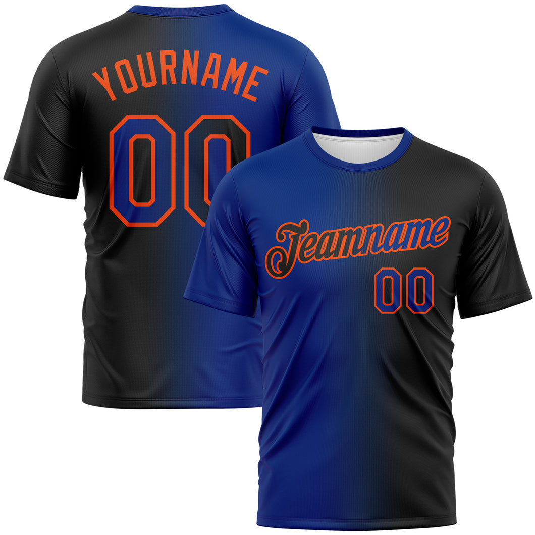 Custom Black Royal-Orange Gradient Fashion Performance T-Shirt